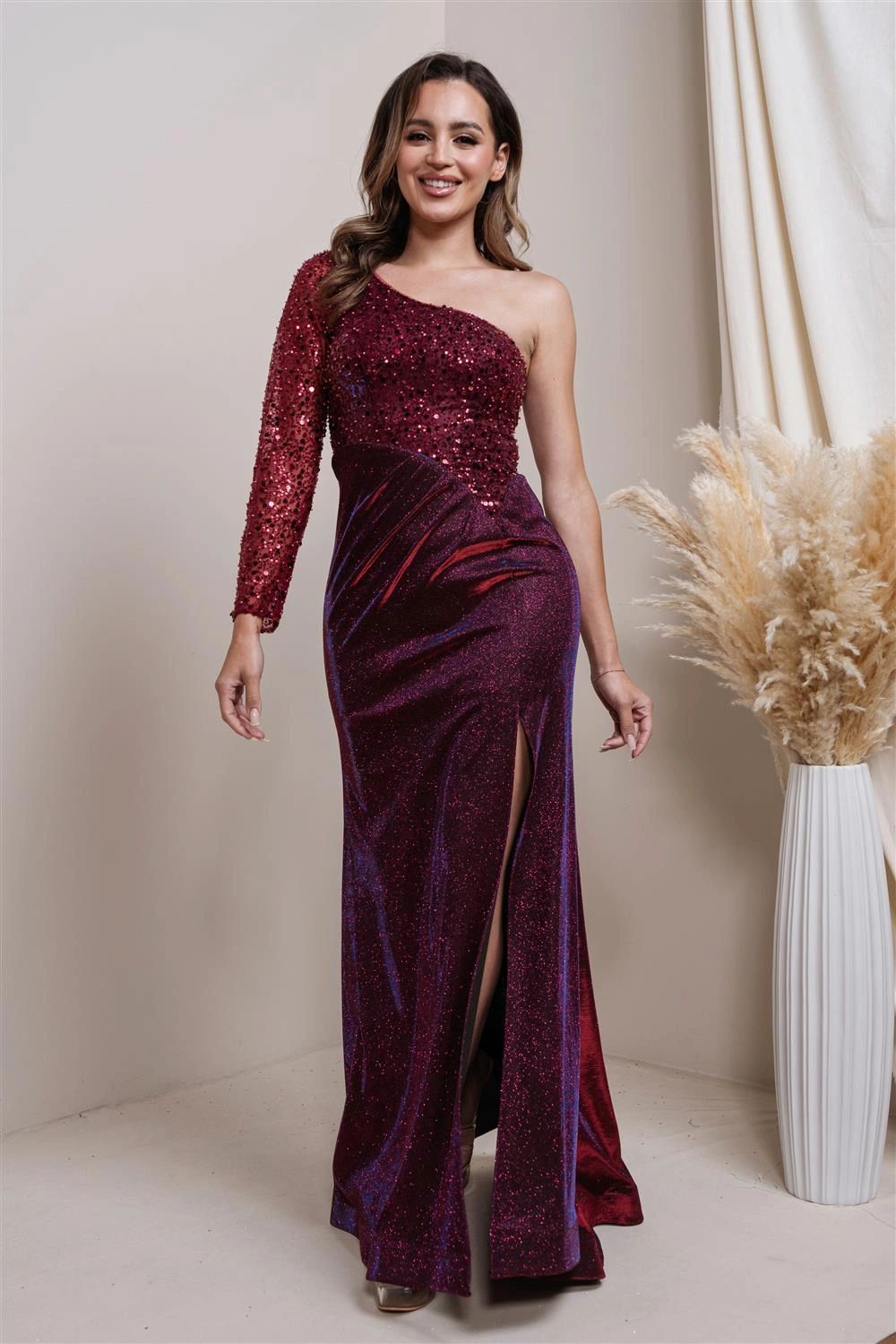 VESTIDO UN HOMBRO LENTEJUELA