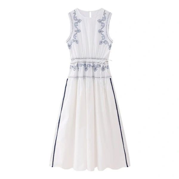 VESTIDO BLANCO BORDADO AZUL