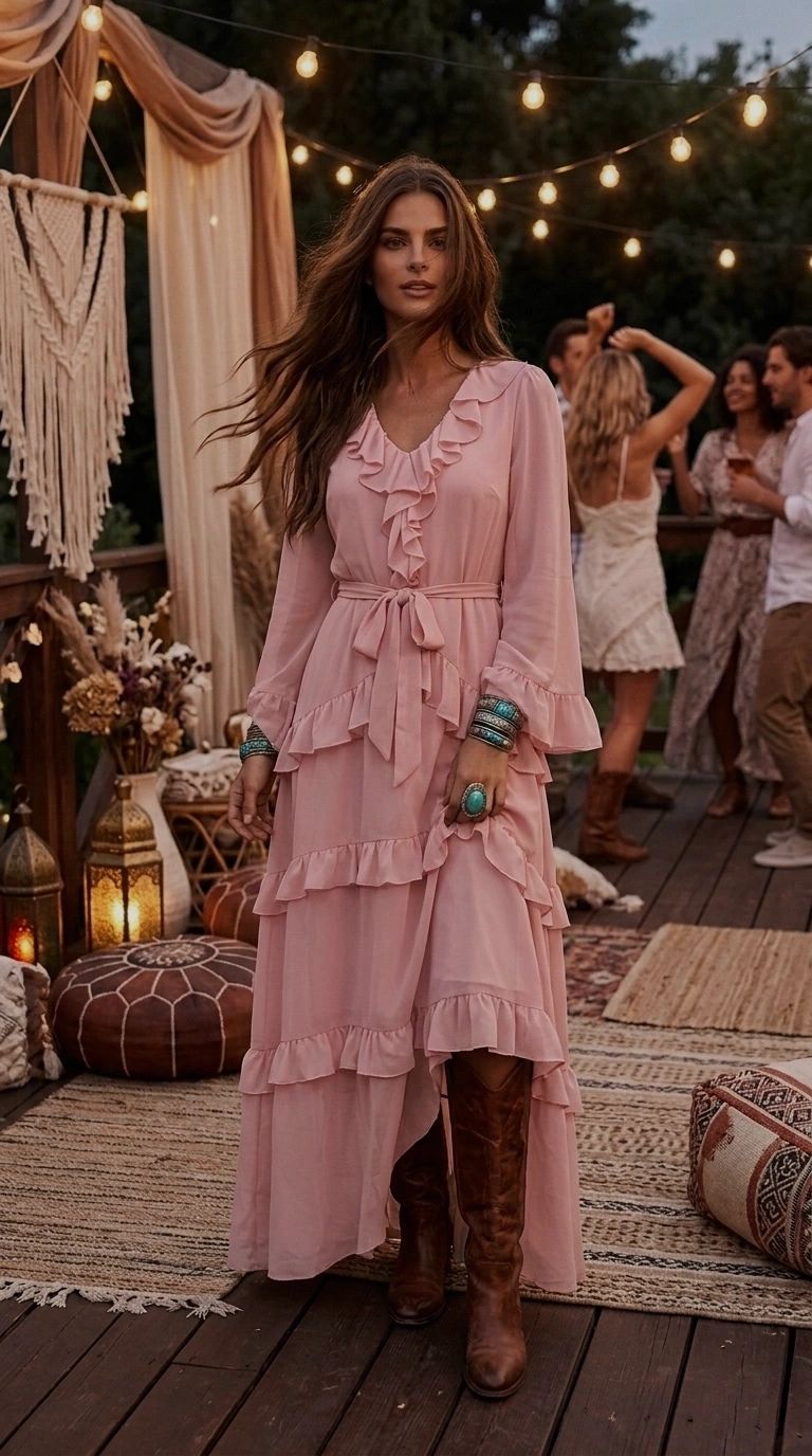 MAXI VESTIDO CHIFÓN ROSA