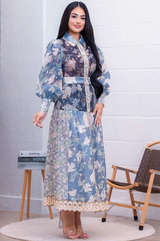 VESTIDO MIDI FLORES AZUL