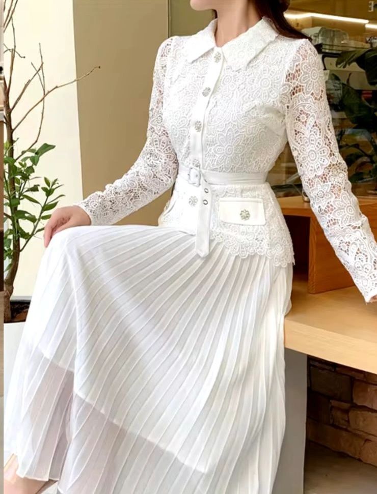 VESTIDO MIDI VINTAGE ENCAJE (NO INCLUYE CINTO)