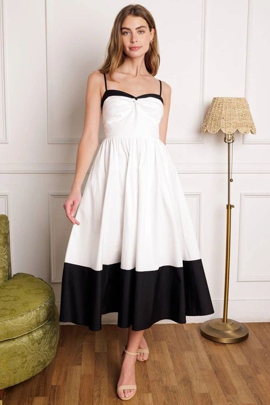VESTIDO MIDI BLANCO FRANJA NEGRA