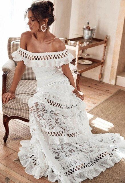 MAXI VESTIDO OFF SHOULDER GUIPUR
