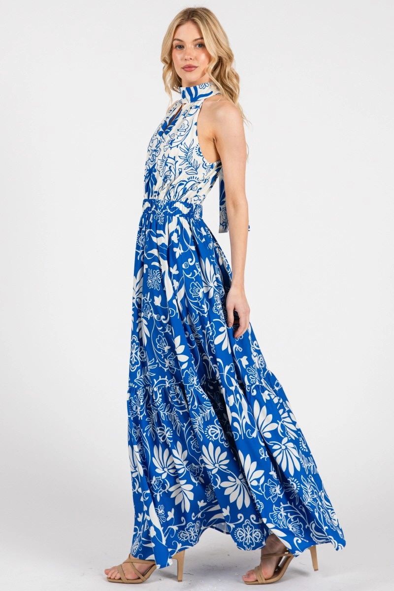 MAXI VESTIDO HALTER IVORY/AZUL