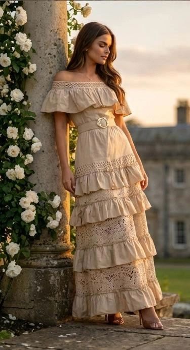 MAXI VESTIDO OFF SHOULDER GUIPUR