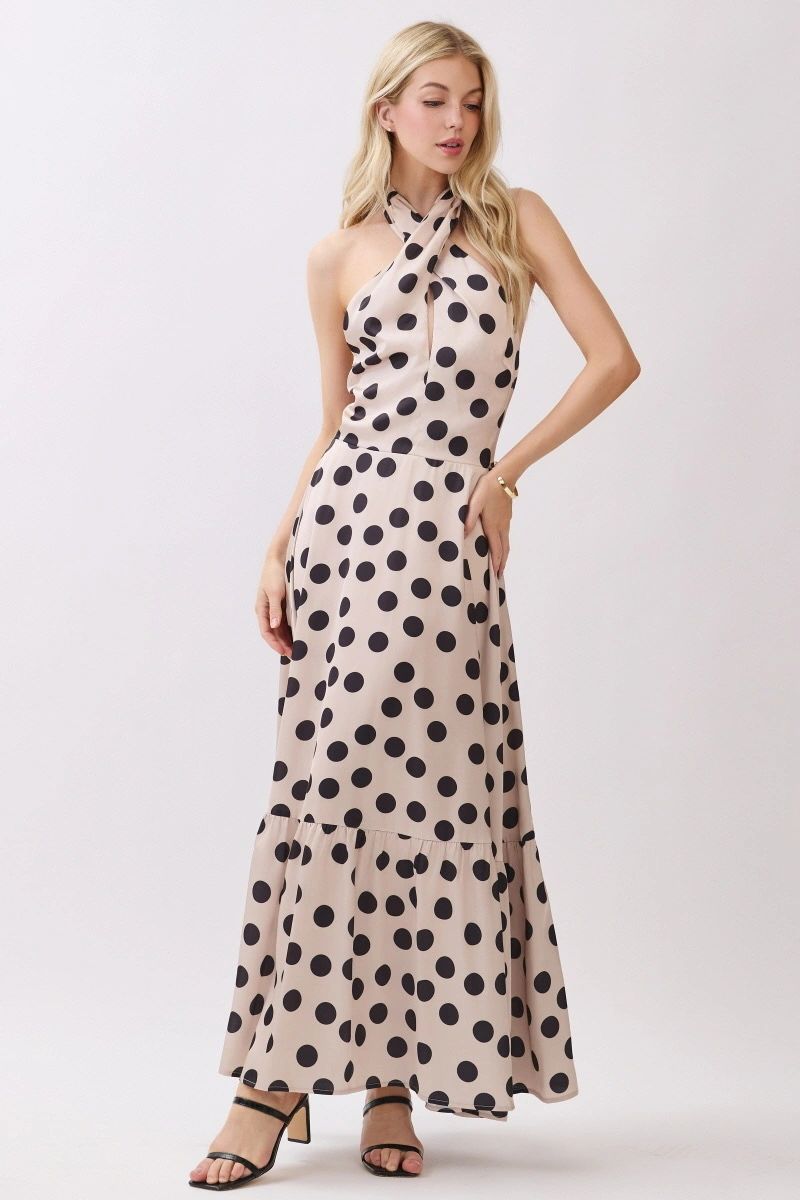 MAXI VESTIDO POLKADOTS IVORY/NEGRO