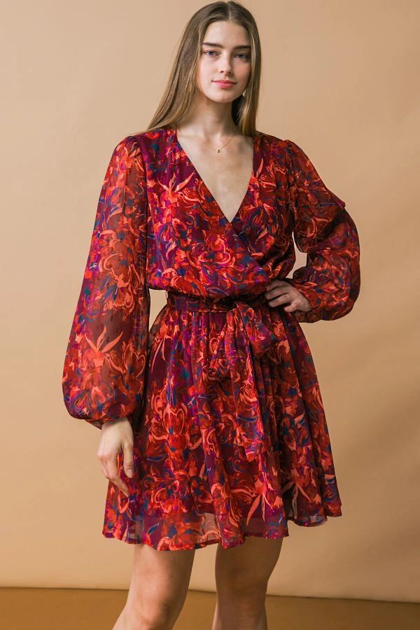 VESTIDO ESTAMPADO TINTO