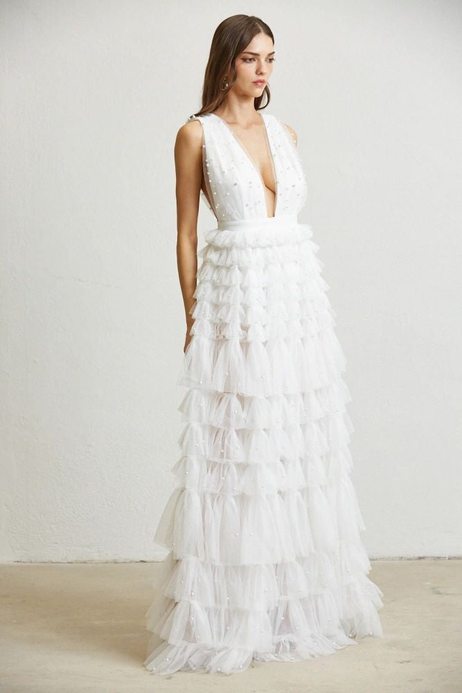 MAXI VESTIDO MESH LLUVIA DE PERLAS