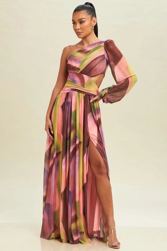 MAXI VESTIDO MARMOLEADO ROSA/CAFE