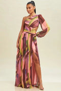 MAXI VESTIDO MARMOLEADO ROSA/CAFE