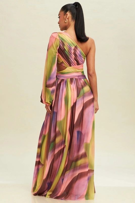 MAXI VESTIDO MARMOLEADO ROSA/CAFE