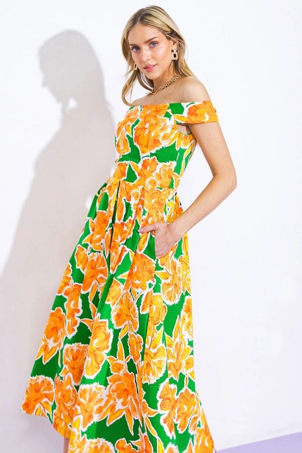 VESTIDO VERDE/NARANJA