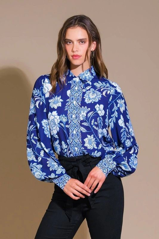 BLUSA VINTGE AZUL FLORES