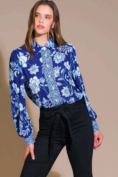 BLUSA VINTGE AZUL FLORES