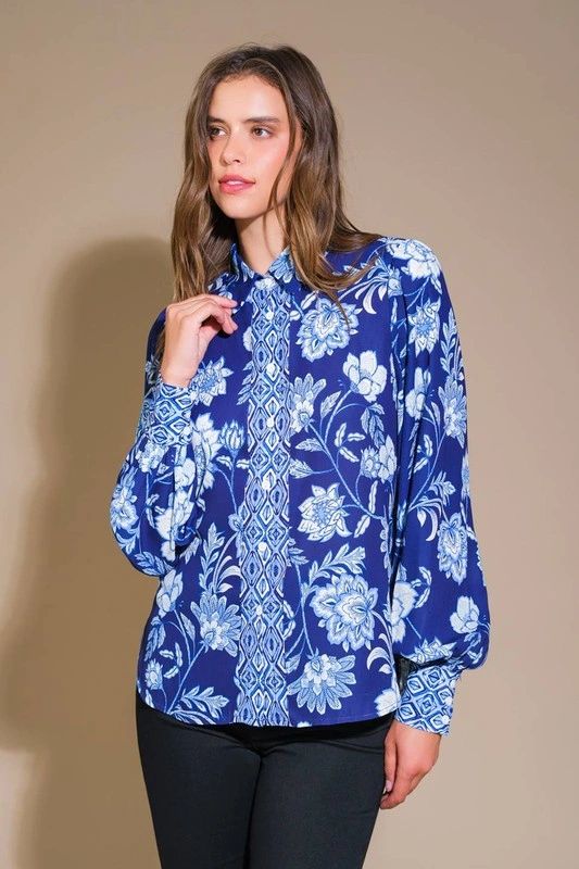 BLUSA VINTGE AZUL FLORES