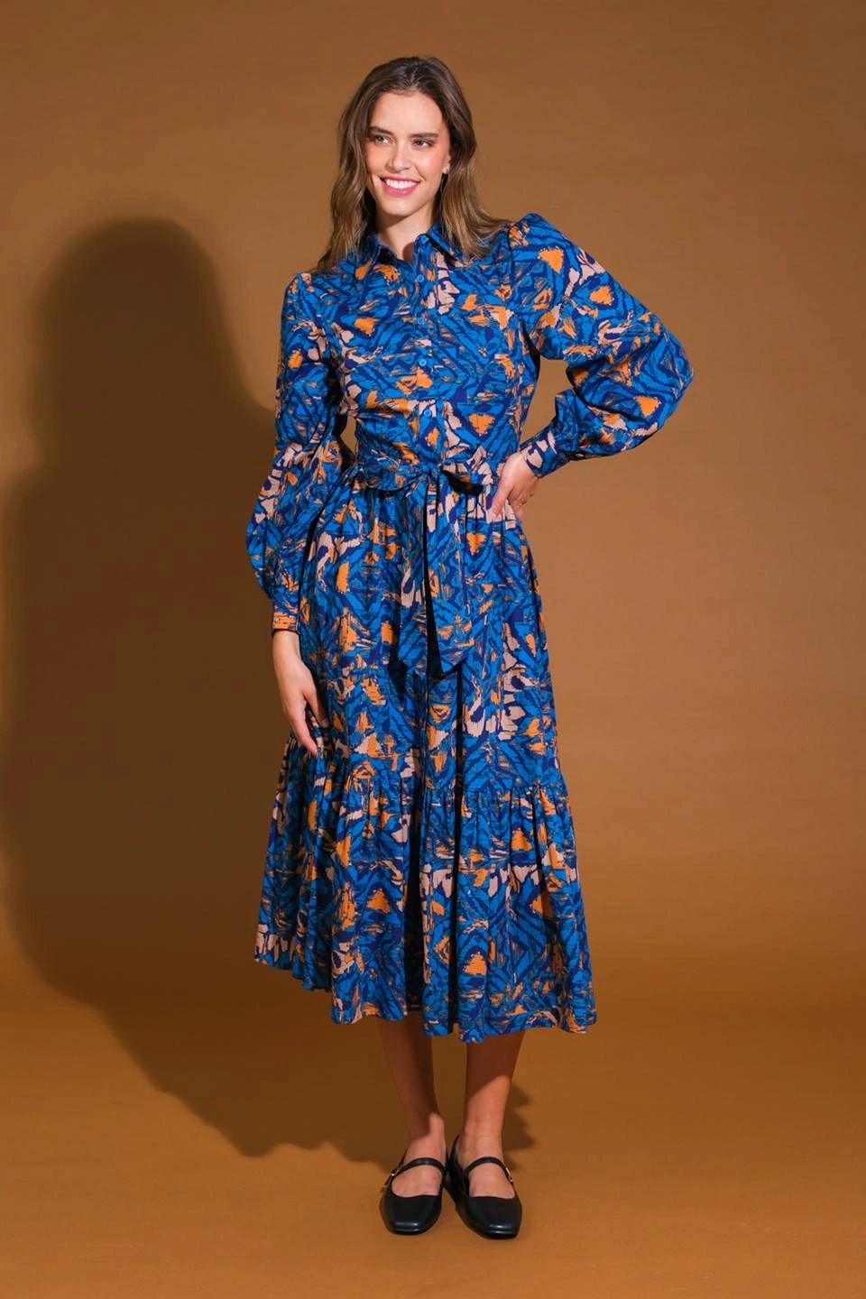 VESTIDO AZUL/OCRE