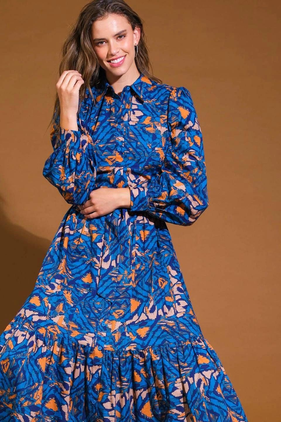 VESTIDO AZUL/OCRE