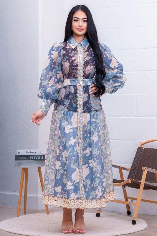 VESTIDO MIDI FLORES AZUL