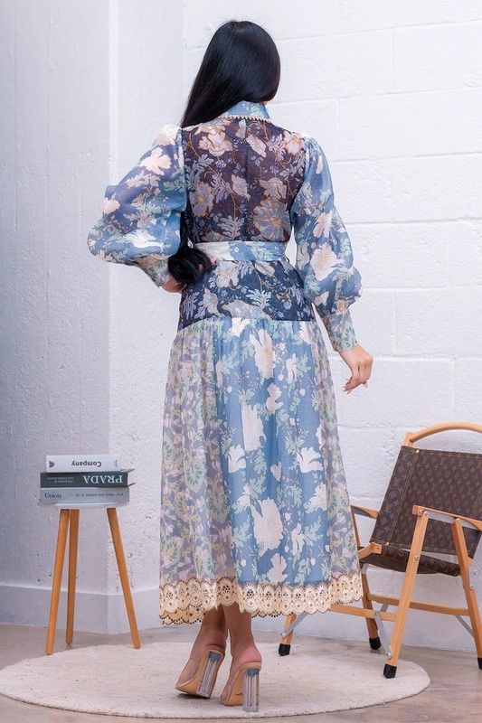 VESTIDO MIDI FLORES AZUL