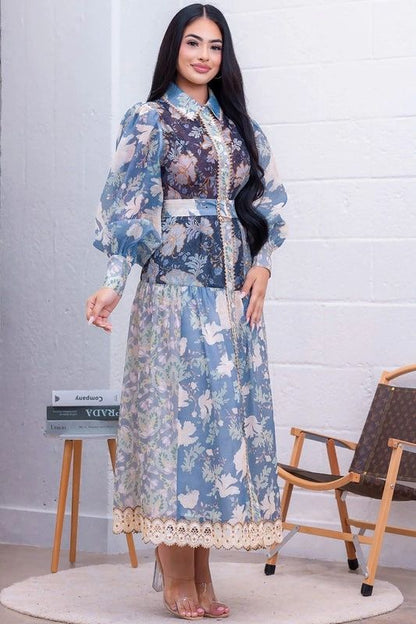 VESTIDO MIDI FLORES AZUL