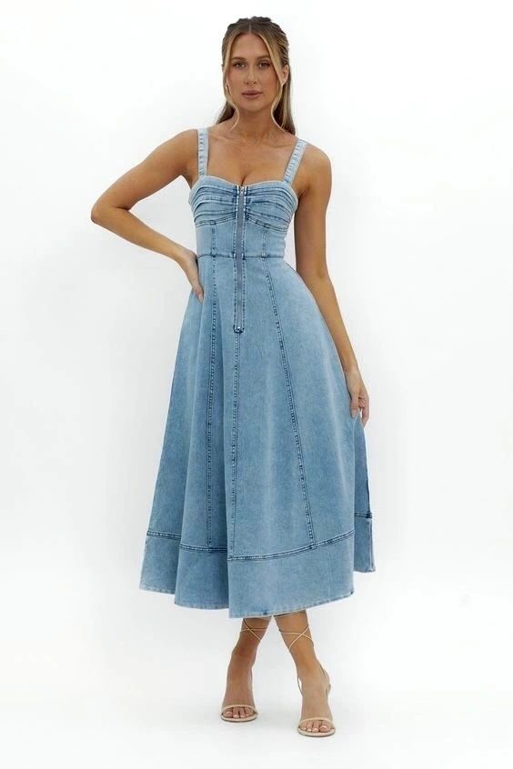 VESTIDO MIDI DENIM MEDIO