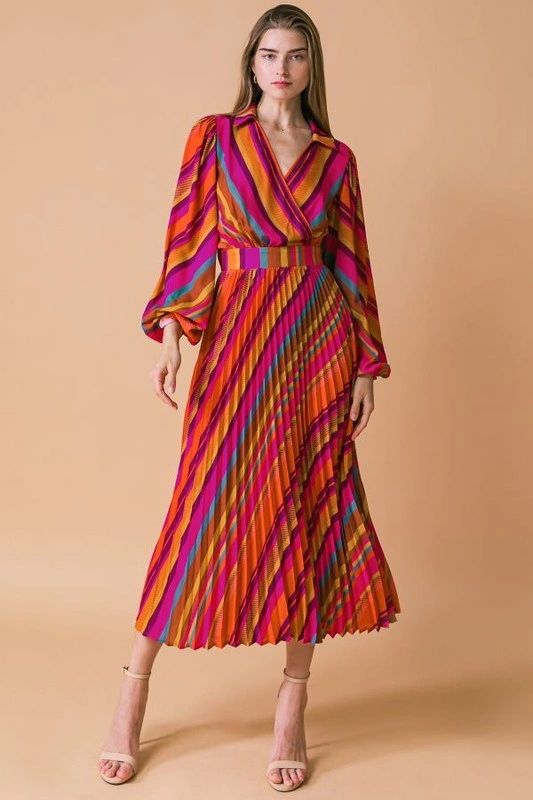 VESTIDO MIDI PLISADO COLORES