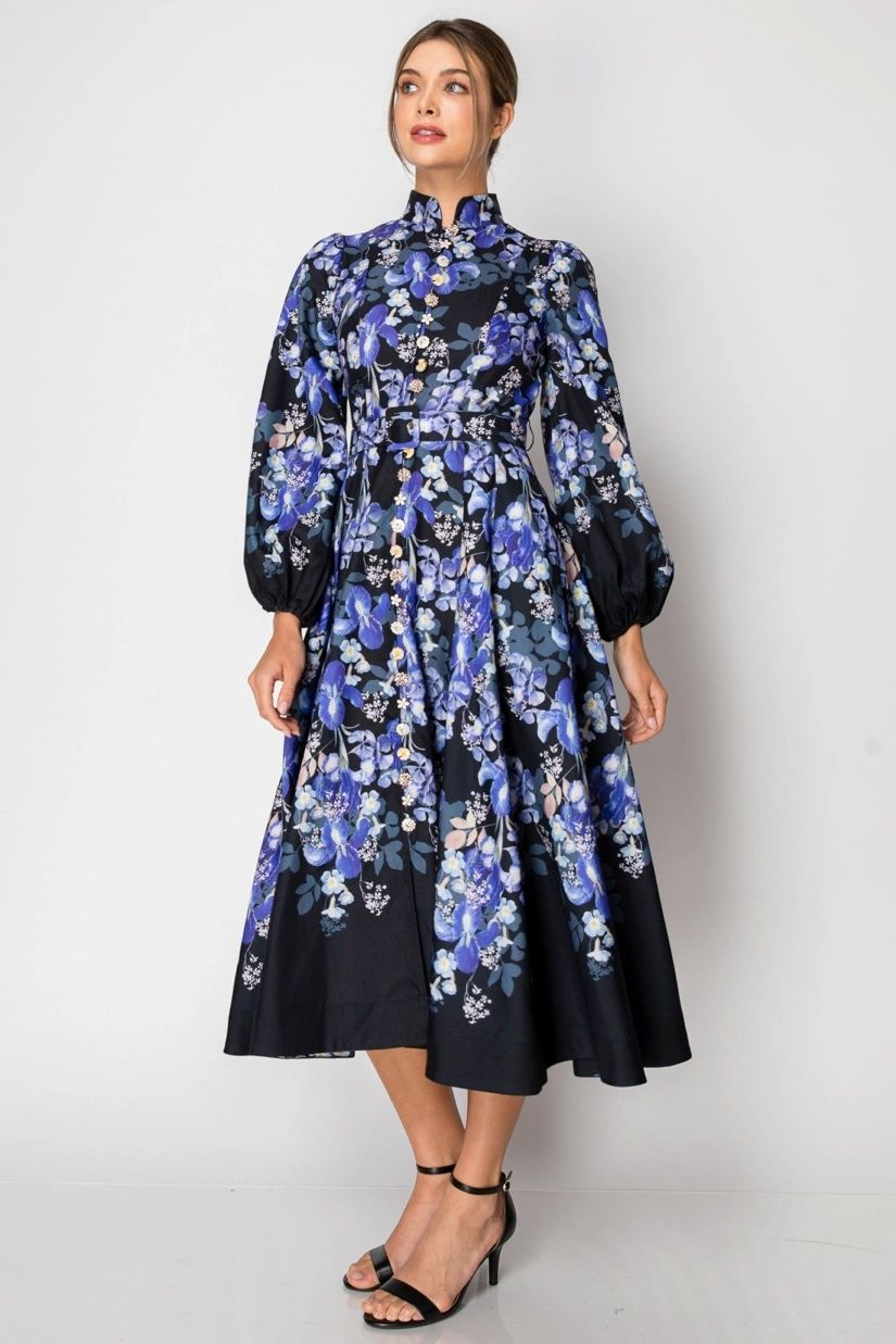 VESTIDO MIDI NEGRO/LAVANDA