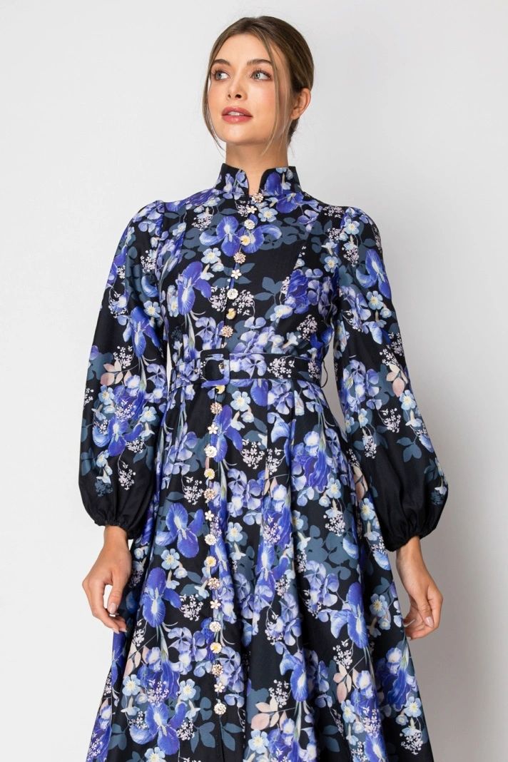 VESTIDO MIDI NEGRO/LAVANDA