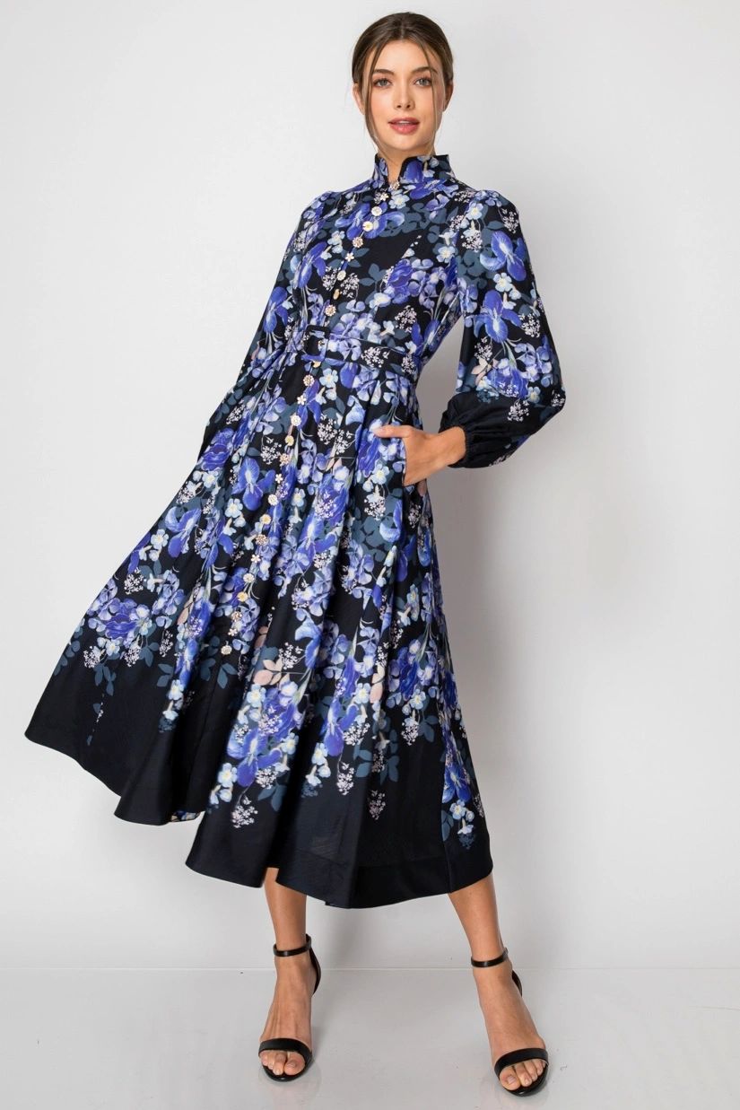 VESTIDO MIDI NEGRO/LAVANDA