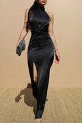VESTIDO HALTER LARGO LISO