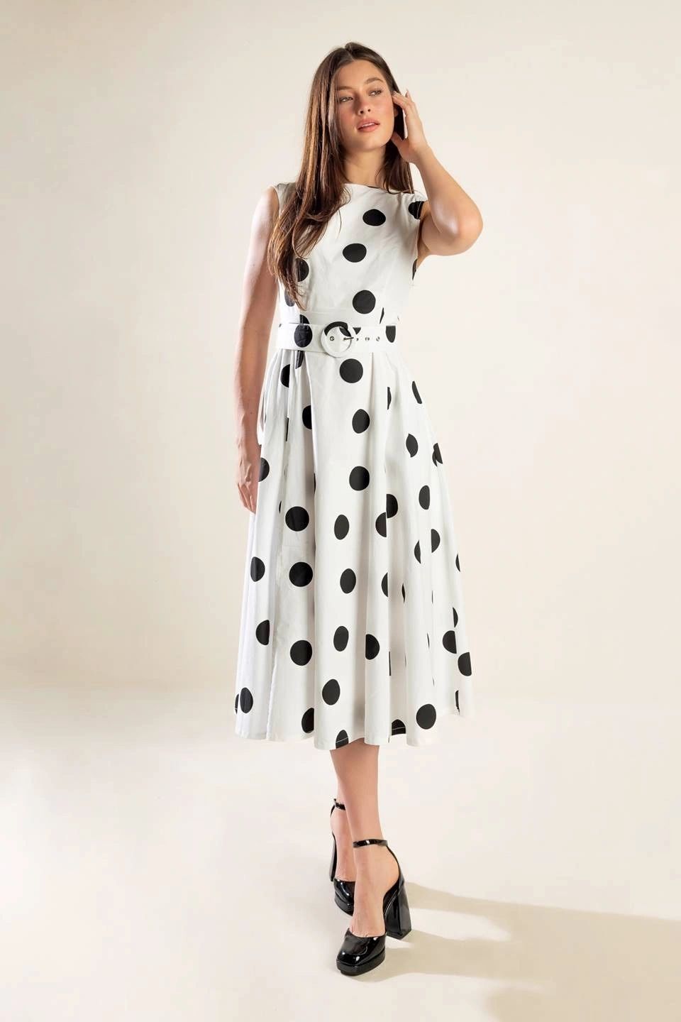 VESTIDO MIDI POLKA DOTS B/N