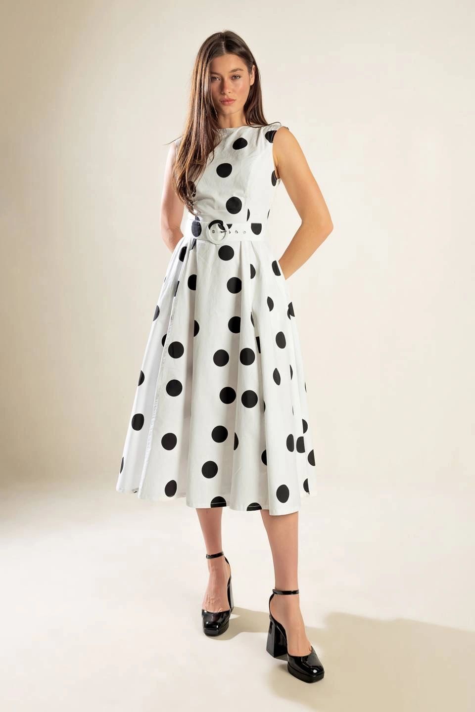VESTIDO MIDI POLKA DOTS B/N