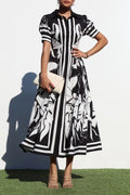 VESTIDO MIDI ESTAMPADO BLANCO Y NEGRO