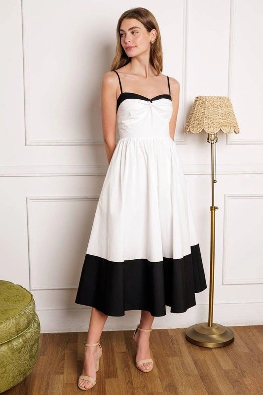 VESTIDO MIDI BLANCO FRANJA NEGRA