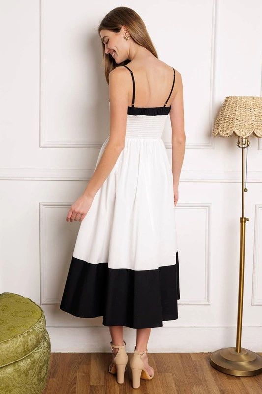 VESTIDO MIDI BLANCO FRANJA NEGRA