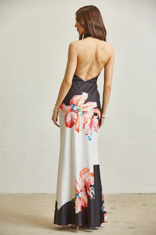 VESTIDO NEGRO ESTAMPADO TROPICAL