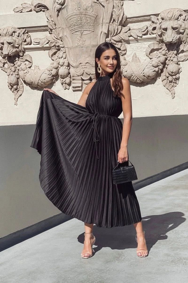VESTIDO MIDI HALTER PLISADO