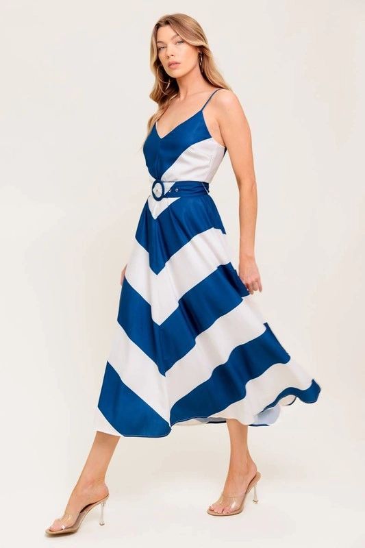 VESTIDO LINEAS BLANCO/MARINO