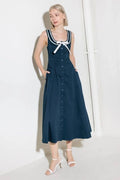 VESTIDO AZUL LINEAS BLANCAS