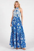 MAXI VESTIDO HALTER IVORY/AZUL
