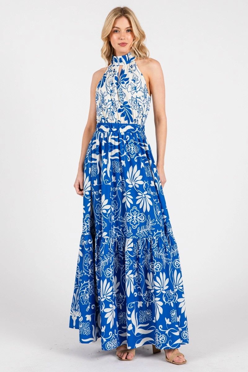 MAXI VESTIDO HALTER IVORY/AZUL