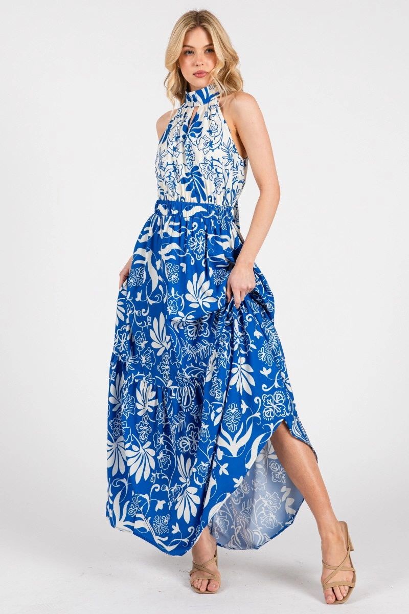 MAXI VESTIDO HALTER IVORY/AZUL