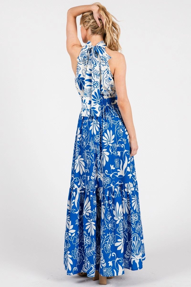 MAXI VESTIDO HALTER IVORY/AZUL