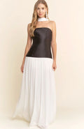 VESTIDO STRAPLESS NEGRO Y BLANCO