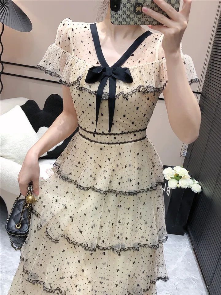 VESTIDO BEIGE/NEGRO