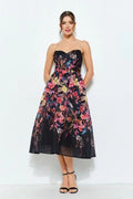 VESTIDO STRAPLESS NEGRO/FLORES
