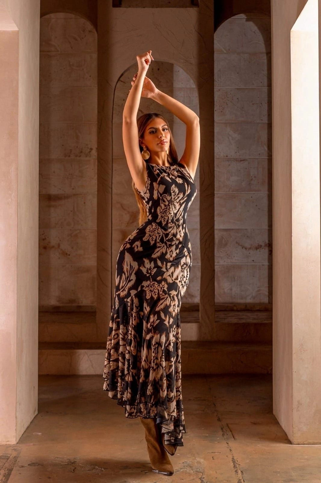 VESTIDO STRETCH NEGRO/BEIGE