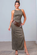 VESTIDO SUEDE STRETCH OLIVO (INCLUYE CINTURÓN)
