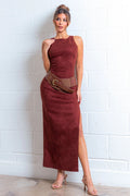 VESTIDO SUEDE STRETCH TINTO (INCLUYE CINTURÓN)