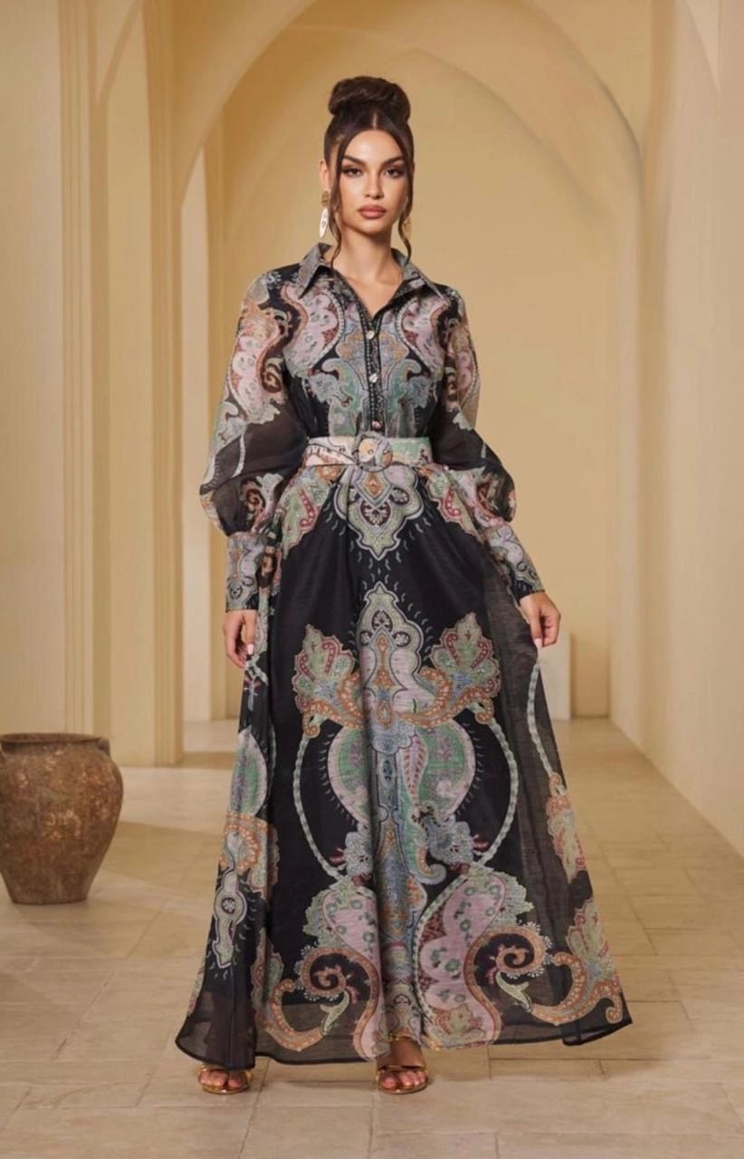 MAXI VESTIDO NEGRO ESTAMPADO